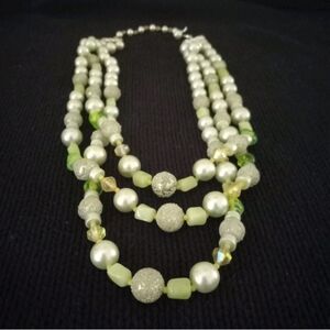 Vintage Mint Green Triple Strand Chunky Bead Statement Necklace